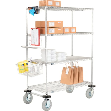 Chrome Curbside Wire Truck W/4 Shelves & Pneumatic Casters, 72L X 21W X 72H